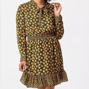 Sam Edelman Printed Smocked Tie Neck Dress L